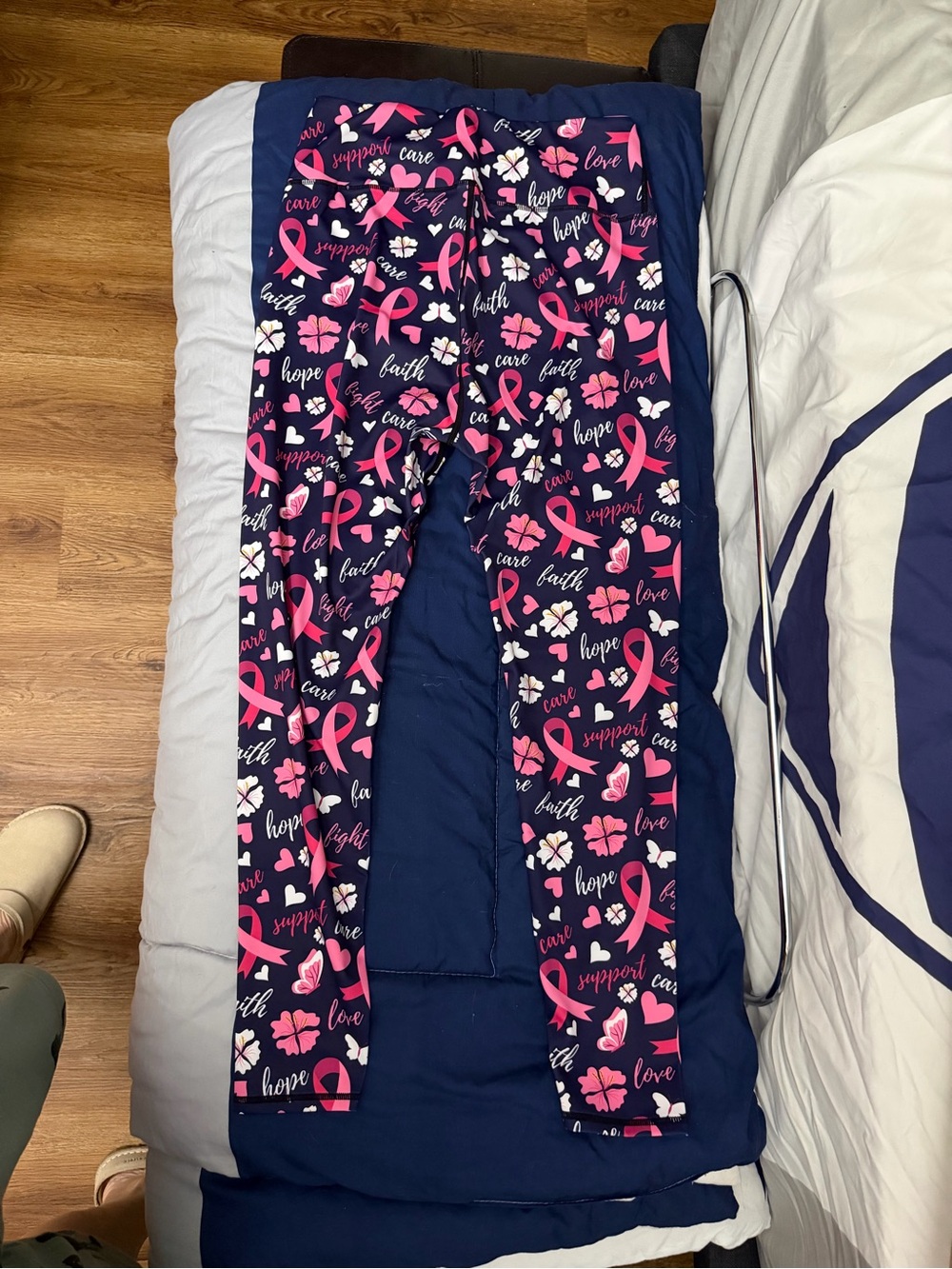 NWT Women’s Navy Leggings with Pink Ribbon Breast Cancer Pattern